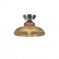 WINSLET 1 Light Flush Ceiling | Polished Nickel & Amber Glass Shade (30cm)