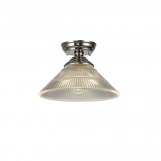 WINSLET 1 Light Flush Ceiling | Polished Nickel and Clear Glass Shade (30cm)