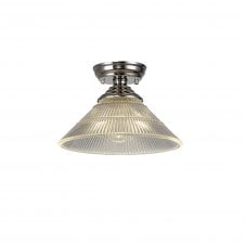 WINSLET 1 Light Flush Ceiling | Polished Nickel and Clear Glass Shade (30cm)