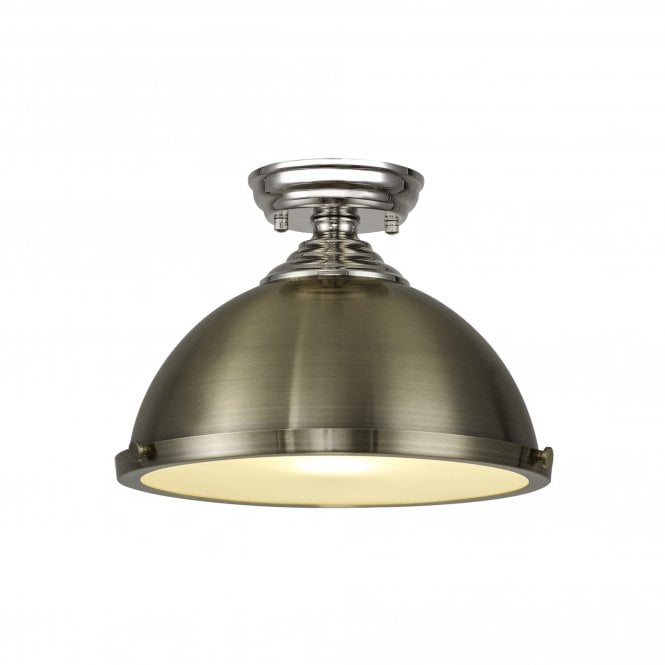 WINSLET 1 Light Flush Ceiling | Polished Nickel, Antique Brass & Frosted White (31cm Shade)
