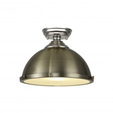 WINSLET 1 Light Flush Ceiling | Polished Nickel, Antique Brass & Frosted White (31cm Shade)