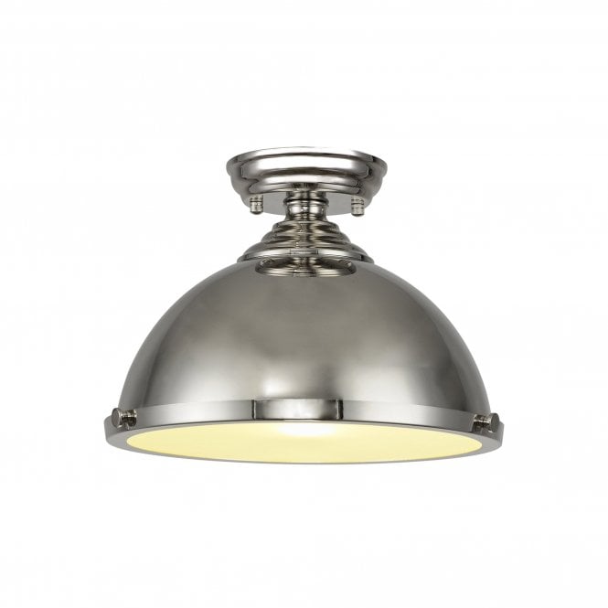 WINSLET 1 Light Flush Ceiling | Polished Nickel & Frosted White (31cm Shade)