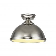 WINSLET 1 Light Flush Ceiling | Polished Nickel & Frosted White (31cm Shade)