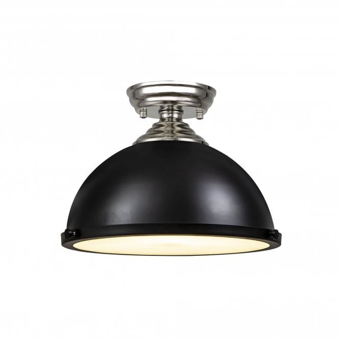WINSLET 1 Light Flush Ceiling | Polished Nickel, Matt Black & Frosted White (31cm Shade)