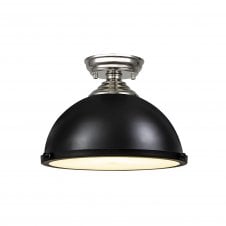 WINSLET 1 Light Flush Ceiling | Polished Nickel, Matt Black & Frosted White (31cm Shade)