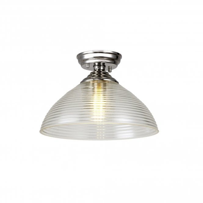WINSLET 1 Light Flush Ceiling | Polished Nickel & Prismatic Effect Glass Shade (33.5cm)