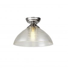 WINSLET 1 Light Flush Ceiling | Polished Nickel & Prismatic Effect Glass Shade (33.5cm)