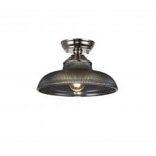WINSLET 1 Light Flush Ceiling | Polished Nickel & Smoked Glass Shade (30cm)
