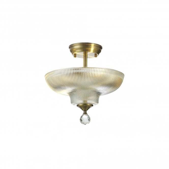 WINSLET 2 Light Semi Flush Ceiling | Antique Brass and Glass Shade (30cm)