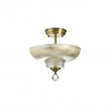 WINSLET 2 Light Semi Flush Ceiling | Antique Brass and Glass Shade (30cm)