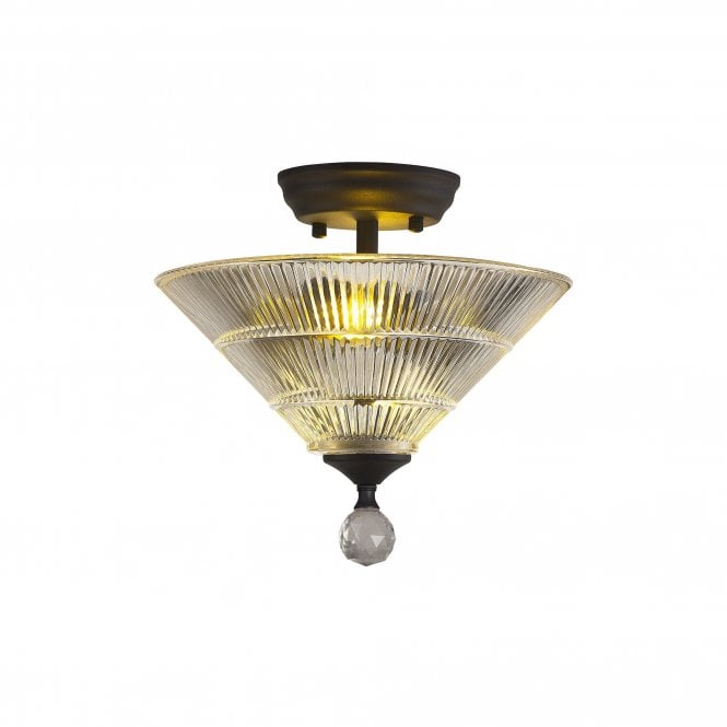 WINSLET 2 Light Semi Flush Ceiling E27 With Cone 30cm Glass Shade Graphite and Clear