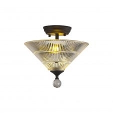 WINSLET 2 Light Semi Flush Ceiling E27 With Cone 30cm Glass Shade Graphite and Clear