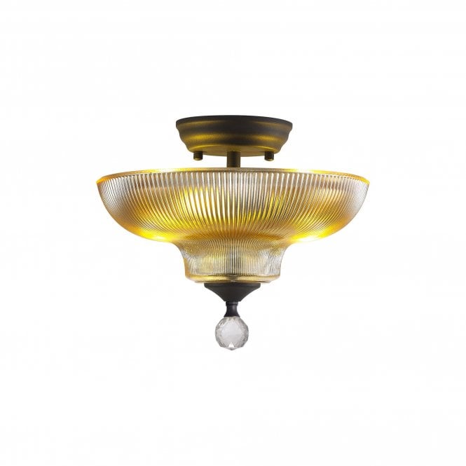 WINSLET 2 Light Semi Flush Ceiling | Graphite & Amber Glass Shade (30cm)