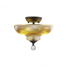 WINSLET 2 Light Semi Flush Ceiling | Graphite & Amber Glass Shade (30cm)