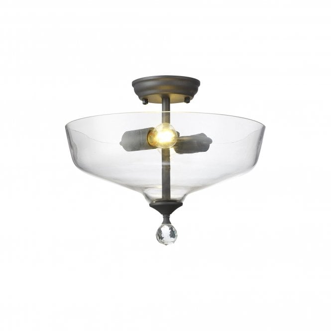 WINSLET 2 Light Semi Flush Ceiling | Graphite and Clear Glass Shade (38cm)