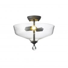 WINSLET 2 Light Semi Flush Ceiling | Graphite and Clear Glass Shade (38cm)