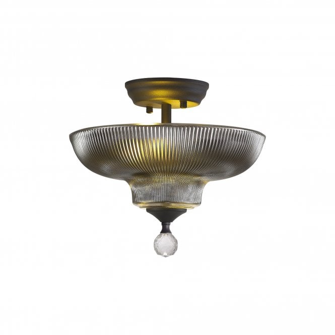 WINSLET 2 Light Semi Flush Ceiling | Graphite & Smoked Glass Shade (30cm)