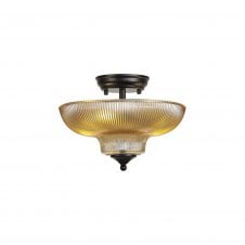 WINSLET 2 Light Semi Flush Ceiling | Matt Black and Amber Glass Shade (30cm)