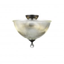 WINSLET 2 Light Semi Flush Ceiling | Matt Black and Clear Glass Shade (38cm)