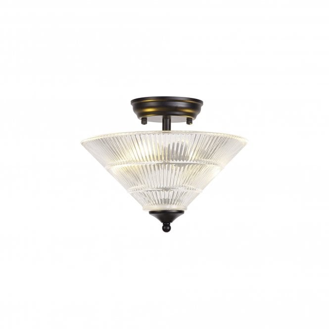 WINSLET 2 Light Semi Flush Ceiling | Matt Black & Clear Glass Cone Shade (30cm)