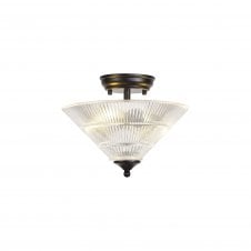 WINSLET 2 Light Semi Flush Ceiling | Matt Black & Clear Glass Cone Shade (30cm)
