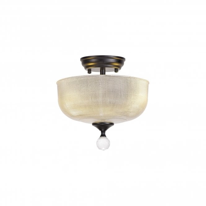 WINSLET 2 Light Semi Flush Ceiling | Matt Black & Clear Prismatic Glass Shade (26.5cm)