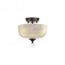 WINSLET 2 Light Semi Flush Ceiling | Matt Black & Clear Prismatic Glass Shade (26.5cm)