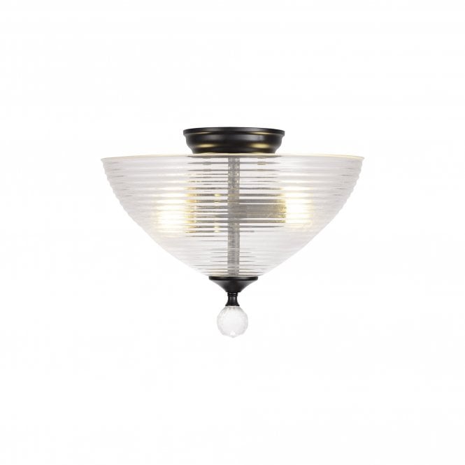 WINSLET 2 Light Semi Flush Ceiling | Matt Black & Prismatic Effect Glass Shade (33.5cm)
