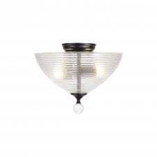 WINSLET 2 Light Semi Flush Ceiling | Matt Black & Prismatic Effect Glass Shade (33.5cm)