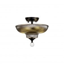 WINSLET 2 Light Semi Flush Ceiling | Matt Black & Smoked Glass Shade (30cm)