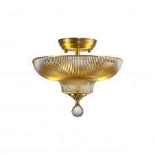 WINSLET 2 Light Semi Flush Ceiling | Satin Gold and Amber Glass Shade (30cm)