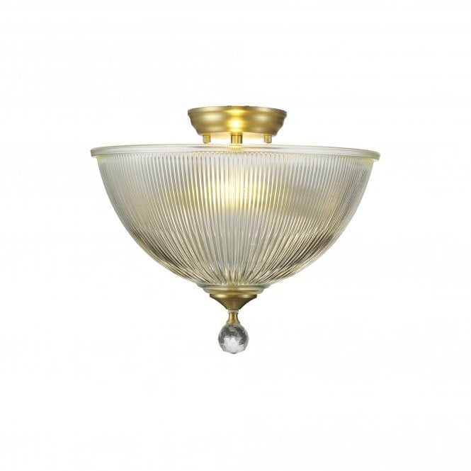 WINSLET 2 Light Semi Flush Ceiling | Satin Gold and Clear Glass Shade (38cm)