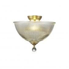 WINSLET 2 Light Semi Flush Ceiling | Satin Gold and Clear Glass Shade (38cm)