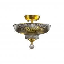WINSLET 2 Light Semi Flush Ceiling | Satin Gold and Smoked Glass Shade (30cm)