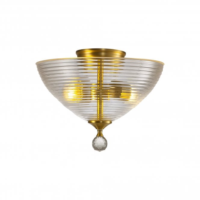 WINSLET 2 Light Semi Flush Ceiling | Satin Gold & Prismatic Effect Glass Shade (33.5cm)