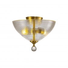 WINSLET 2 Light Semi Flush Ceiling | Satin Gold & Prismatic Effect Glass Shade (33.5cm)