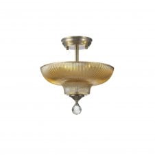 WINSLET 2 Light Semi Flush Ceiling | Satin Nickel & Amber Glass Shade (30cm)