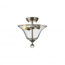 WINSLET 2 Light Semi Flush Ceiling | Satin Nickel & Clear Bell Glass Shade (30cm)