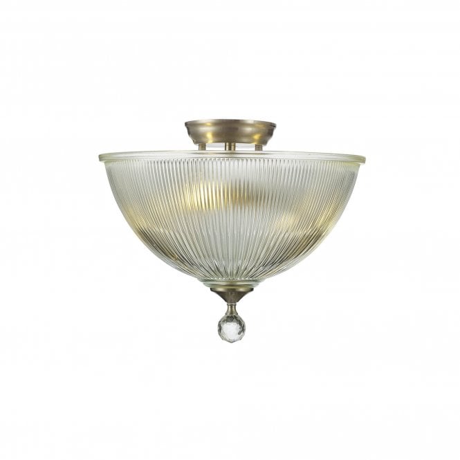 WINSLET 2 Light Semi Flush Ceiling | Satin Nickel & Clear Dome Glass Shade (38cm)
