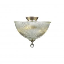 WINSLET 2 Light Semi Flush Ceiling | Satin Nickel & Clear Dome Glass Shade (38cm)
