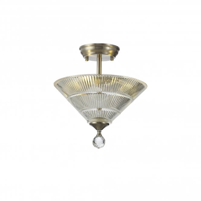 WINSLET 2 Light Semi Flush Ceiling | Satin Nickel & Clear Glass Cone Shade (30cm)