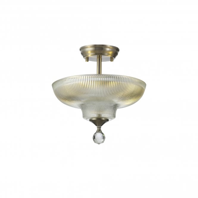 WINSLET 2 Light Semi Flush Ceiling | Satin Nickel & Glass Shade (30cm)