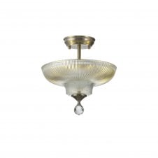 WINSLET 2 Light Semi Flush Ceiling | Satin Nickel & Glass Shade (30cm)