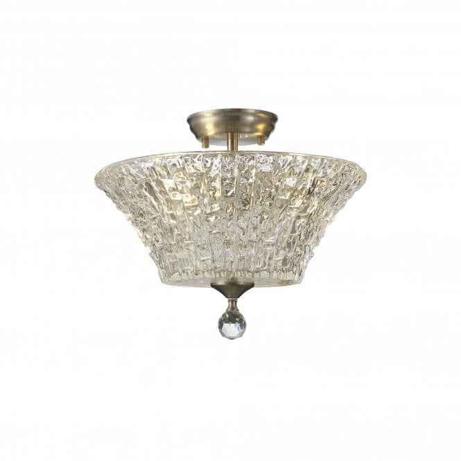 WINSLET 2 Light Semi Flush Ceiling | Satin Nickel & Patterned Glass Shade (38cm)