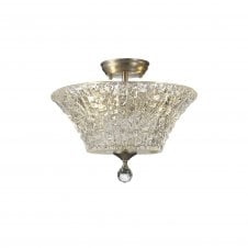 WINSLET 2 Light Semi Flush Ceiling | Satin Nickel & Patterned Glass Shade (38cm)
