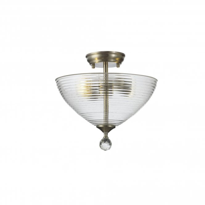 WINSLET 2 Light Semi Flush Ceiling | Satin Nickel & Prismatic Effect Glass Shade (33.5cm)