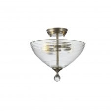 WINSLET 2 Light Semi Flush Ceiling | Satin Nickel & Prismatic Effect Glass Shade (33.5cm)