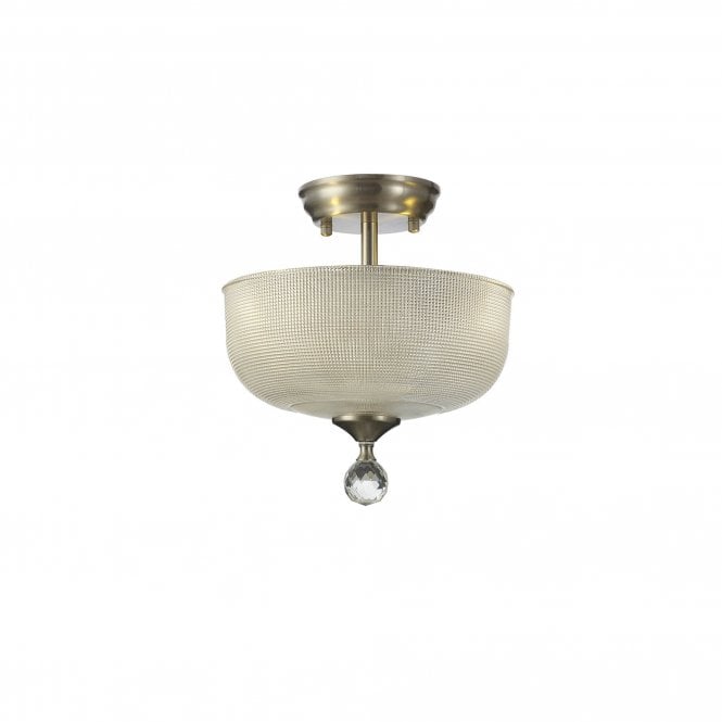 WINSLET 2 Light Semi Flush Ceiling | Satin Nickel & Prismatic Glass Shade (26.5cm)