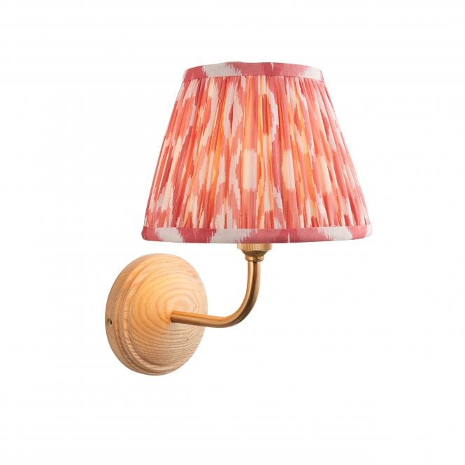 Wood Arc Wall Light with Ikat Shade in Coral Pink
