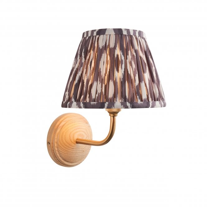Wood Arc Wall Light with Ikat Shade in Pearl Grey